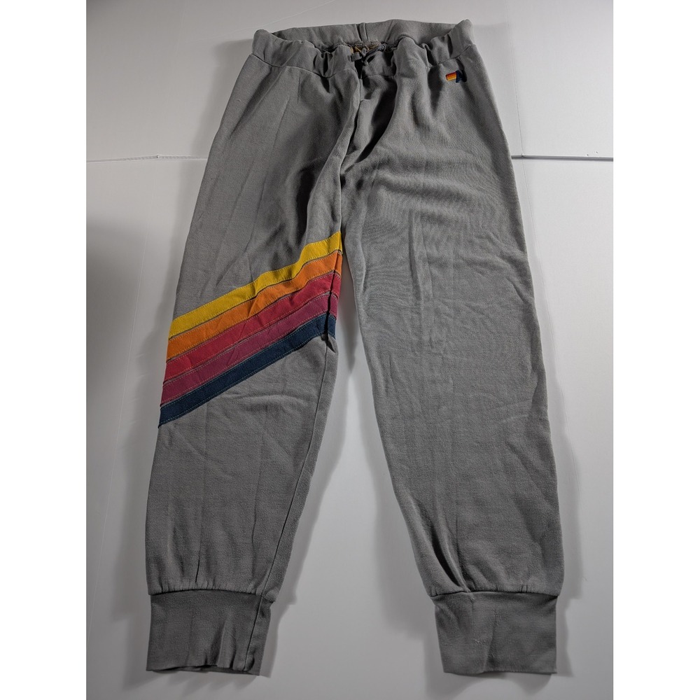 Aviator Nation Mens 5-Stripe Sweatpants Gray Rainbow Joggers XL Made in USA